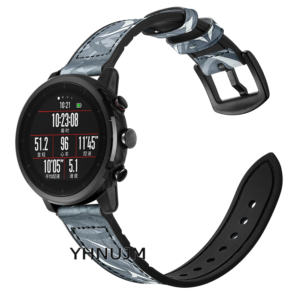 YHNUJM New Camouflage Leather+Silicone Watch Strap for Xiaomi Huami Amazfit Stratos Band Amazfit 2 Pace wristband