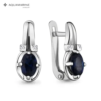

Earrings with AQUAMARINE nanosapfirami, cubic zirconia, silver 925