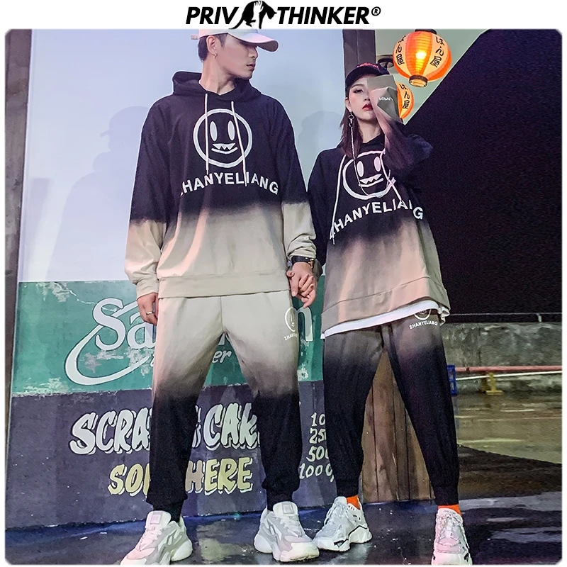 Privathinker, хип-хоп, большие размеры, мужские наборы, с принтом, комплект из двух предметов, осенние модные толстовки, костюм, пара, Повседневная Уличная одежда