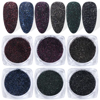 

6 Box Laser Black Nail Glitter Dipping Powder Shining Sugar Nail Pigment Dust For Gel Polish Decoration Tips Manicure SA1539-04