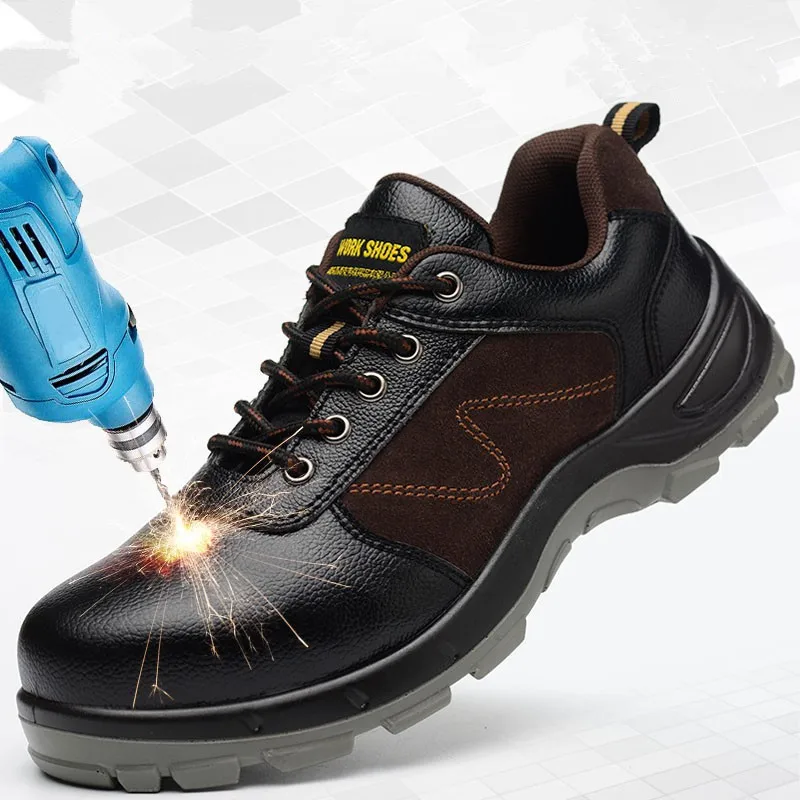 Genuine Leather Steel Toe Work Safety Shoes Breathable Men Safety Boots work Shoes Comfortable Safty Boots Protective Footwear
