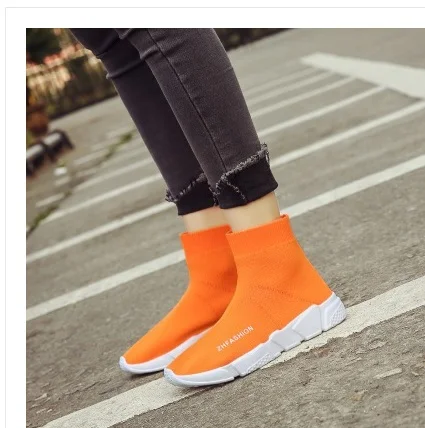 

2018 new style MWSC Autumn Winter WOMens Fashion Slip On Shoes High Top Casual Fly Weave High Top Sock Warm Shoes