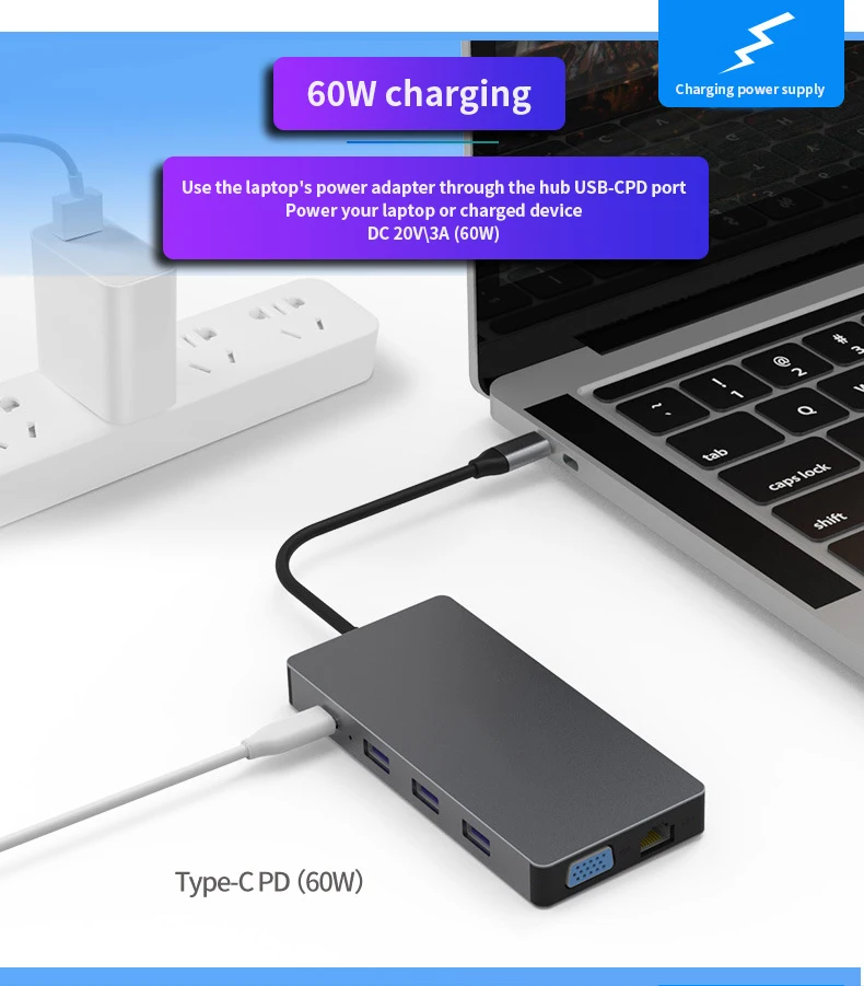 10-in-1 USB expansion dock USB3.0 SD TF HDMI VGA 3.5mm audio Ethernet interface for huawei xiaomi M