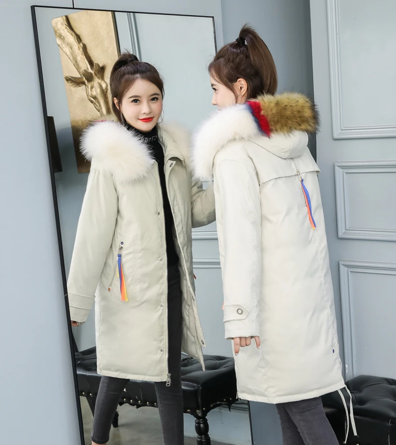Дизайн, женская зимняя куртка, верхняя одежда из хлопка, Женское пальто с капюшоном и меховыми пуговицами, Женская длинная парка