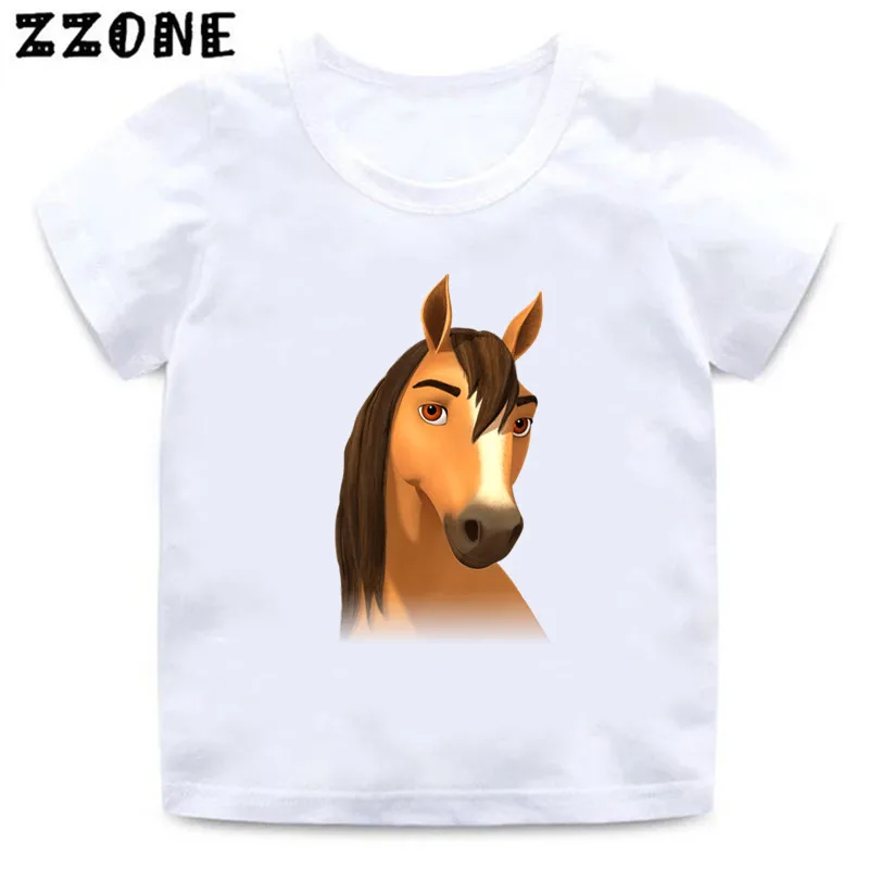 Lucky & Mustang Spirit Horse Cartoon Kids Funny T-Shirts Cute Girls Clothes Baby Boys T shirt Summer White Children Tops,ooo5457 children t shirt