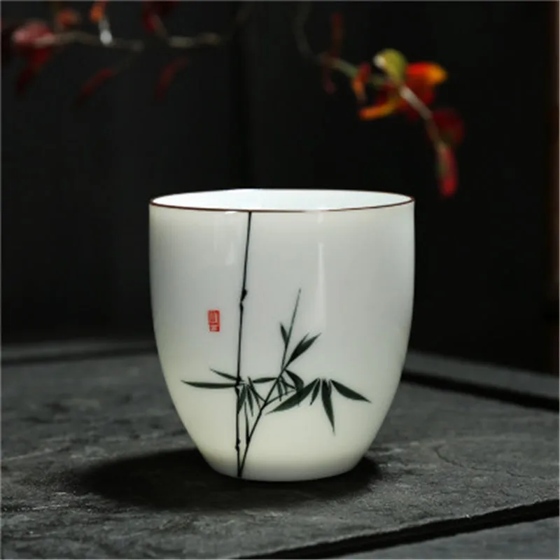 Bamboo 1 шт., китайская чайная чашка, керамическая, ручная роспись, кунг-фу, чайная чашка Ginkgo/Lotus/Bamboo/Zen, для дома, офиса, посуда для напитков, креативные подарки, 150 мл - Цвет: Bamboo