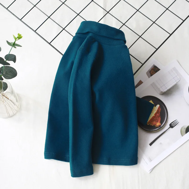 denim blue Теплая блузка для девочек; коллекция года; осенняя одежда для малышей; хлопковые школьные Блузы; топы с длинными рукавами; однотонные футболки; детские базовые Блузы для малышей - Цвет: denim blue