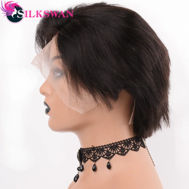 Silkswan короткие Pixie Cut Искусственные парики человеческие волосы парики Remy 150 Плотность 1B цвет натуральный короткие Искусственные парики для