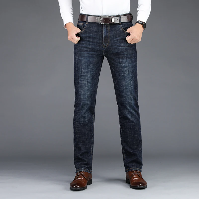 Осень Зима Новые мужские джинсы высокого качества Длинные повседневные стрейч брюки модные классические прямые джинсы для мужчин брюки - Цвет: Blue Black