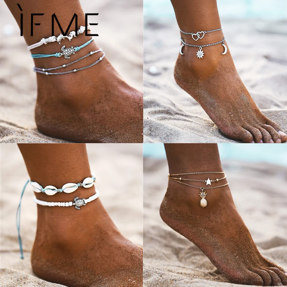 Boho Multilayer Turtle Shell Beads Anklets For Women Moon Sun Vintage Beach Rope Ankle Bracelet on Leg Summer Foot Jewelry Boho Multilayer Turtle Shell Beads Anklets For Women Moon Sun Vintage Beach Rope Ankle Bracelet on Leg Summer Foot Jewelry