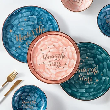 

Starry Sky Ceramic Bowl Fruit Salad Plate Household Dish Tray Sauce Rice Bowls Soup Noodles Dinner Set Household Steak Tableware