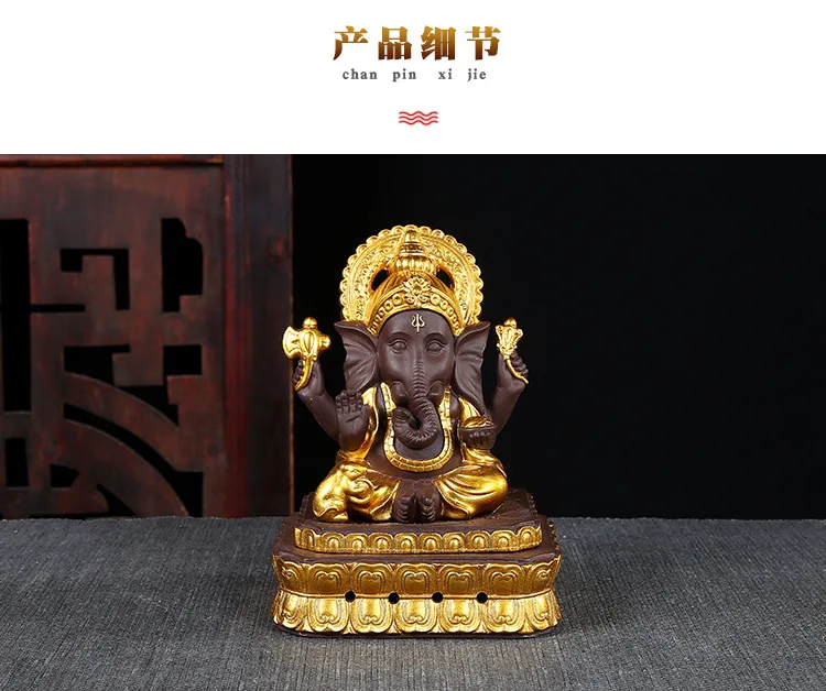 Golden Elephant Head God Incense burner and Ganesha Purple Sand Lotus Type Backflow Incense Burner Buddha(5 Styles Alternative