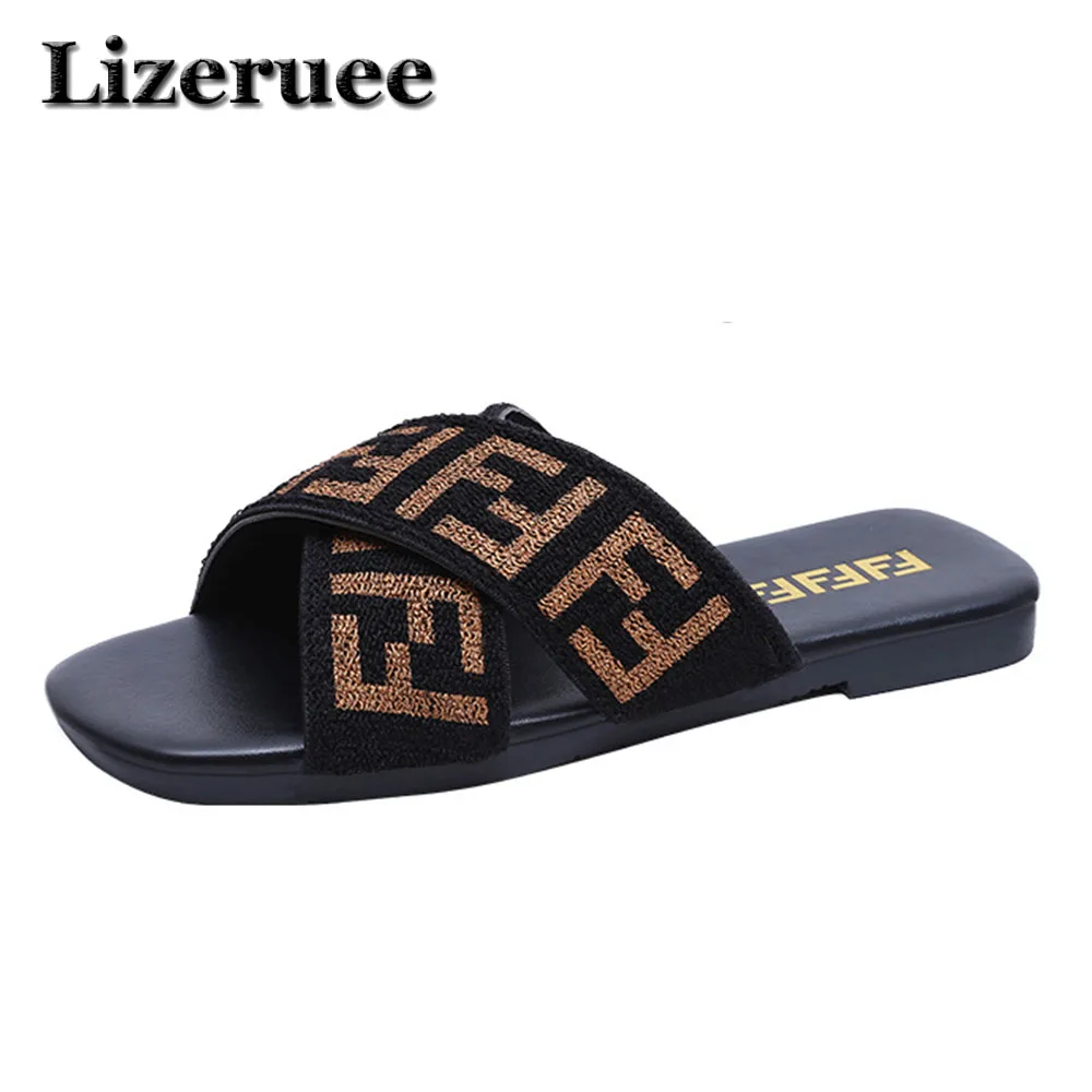 

New Summer Soft Woman Flat Slippers Cross-Tied Canvas Flax Slides Flat Non-Slip Indoor Outdoor Flip Flops Casual Beach Shoe 2019