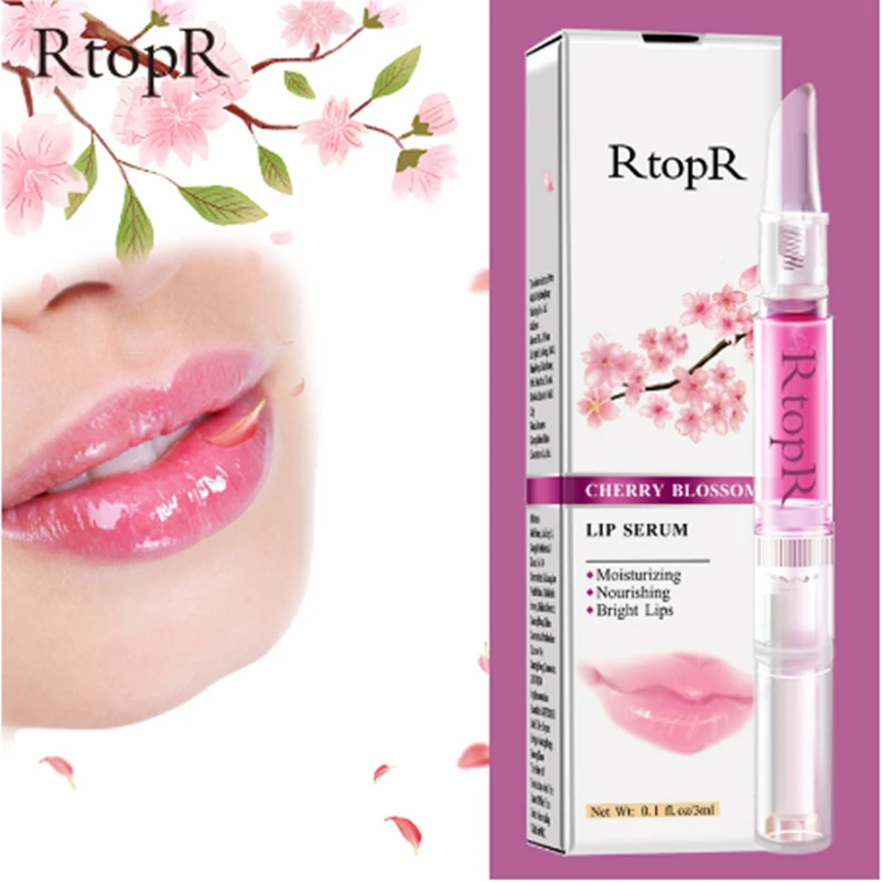 Сыворотка для губ RtopR Cherry Blossom, маска для Восстановления сухих трещин и шелушения губ, уменьшает тонкие линии губ, эссенция, увлажняющая, красота, уход, 3 мл