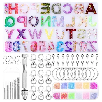 

Letter Silicone Resin Mold,Back Alphanumeric Chain Resin Jewelry Mold with Key Chain Resin Drill Resin Casting Key Chain