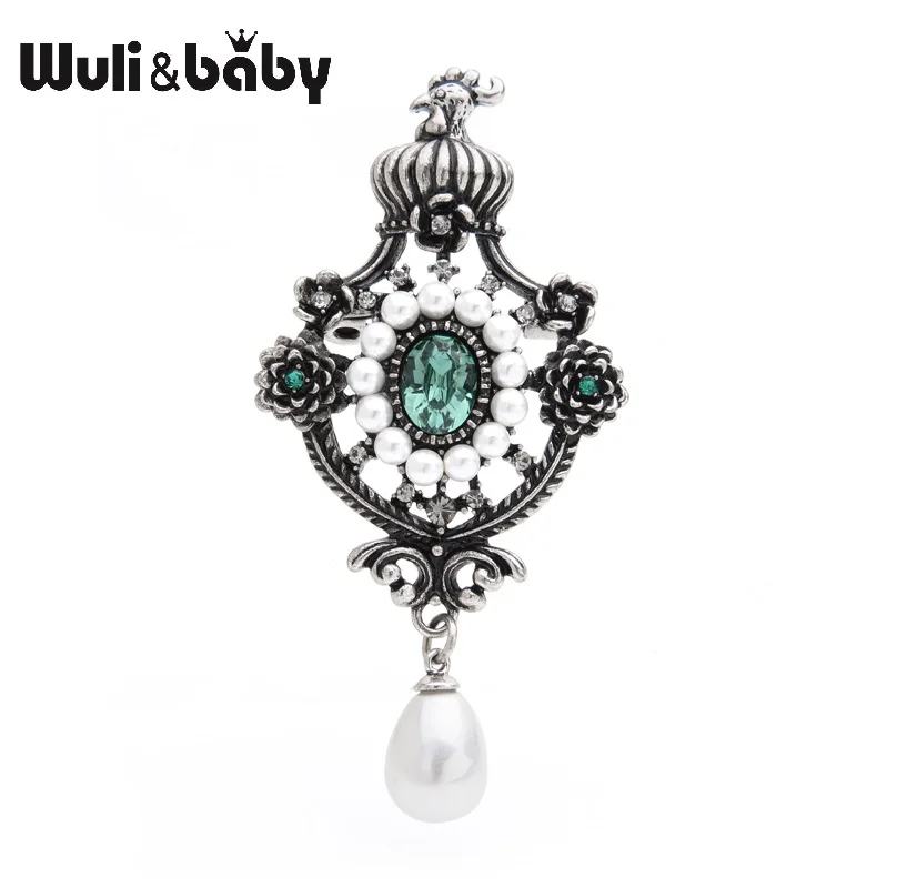 green Wuli&baby дворцовый ретро-стиль, броши для женщин, зеленый, красный, черный, стразы, брошь на булавке, подарки - Окраска металла: green
