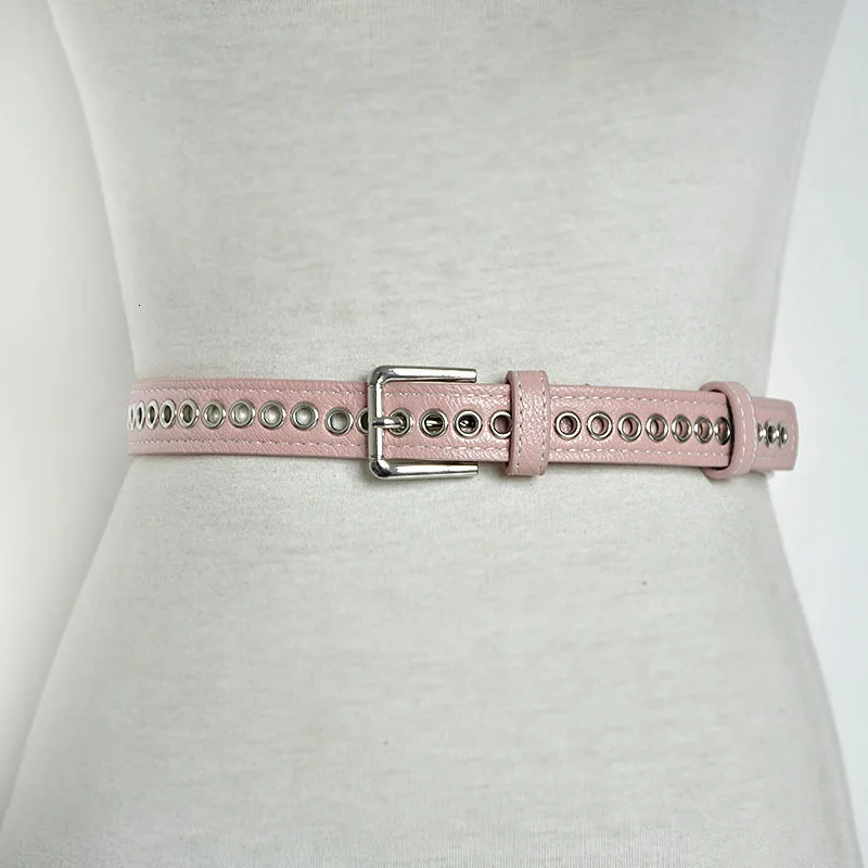 pink Люверсы квадратная пряжка из сплава женский пояс черный белый втулка узкий PU кожаный женский ремень джинсы ремни - Цвет: pink