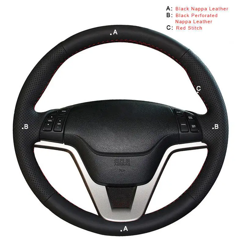 Nappa Leather Ручная швейная крышка рулевого колеса автомобиля для Honda CRV CR-V 2007-2011 Авто оплетка на рулевое колесо крышки салонные аксессуары - Название цвета: Nappa Leather