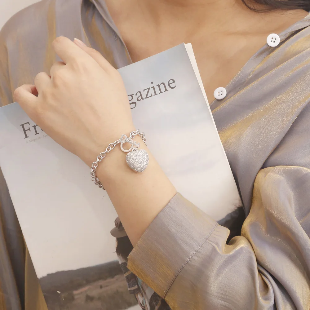 Женский браслет из серебра 925 пробы с подвеской в виде сердца|sterling silver bracelet|solid