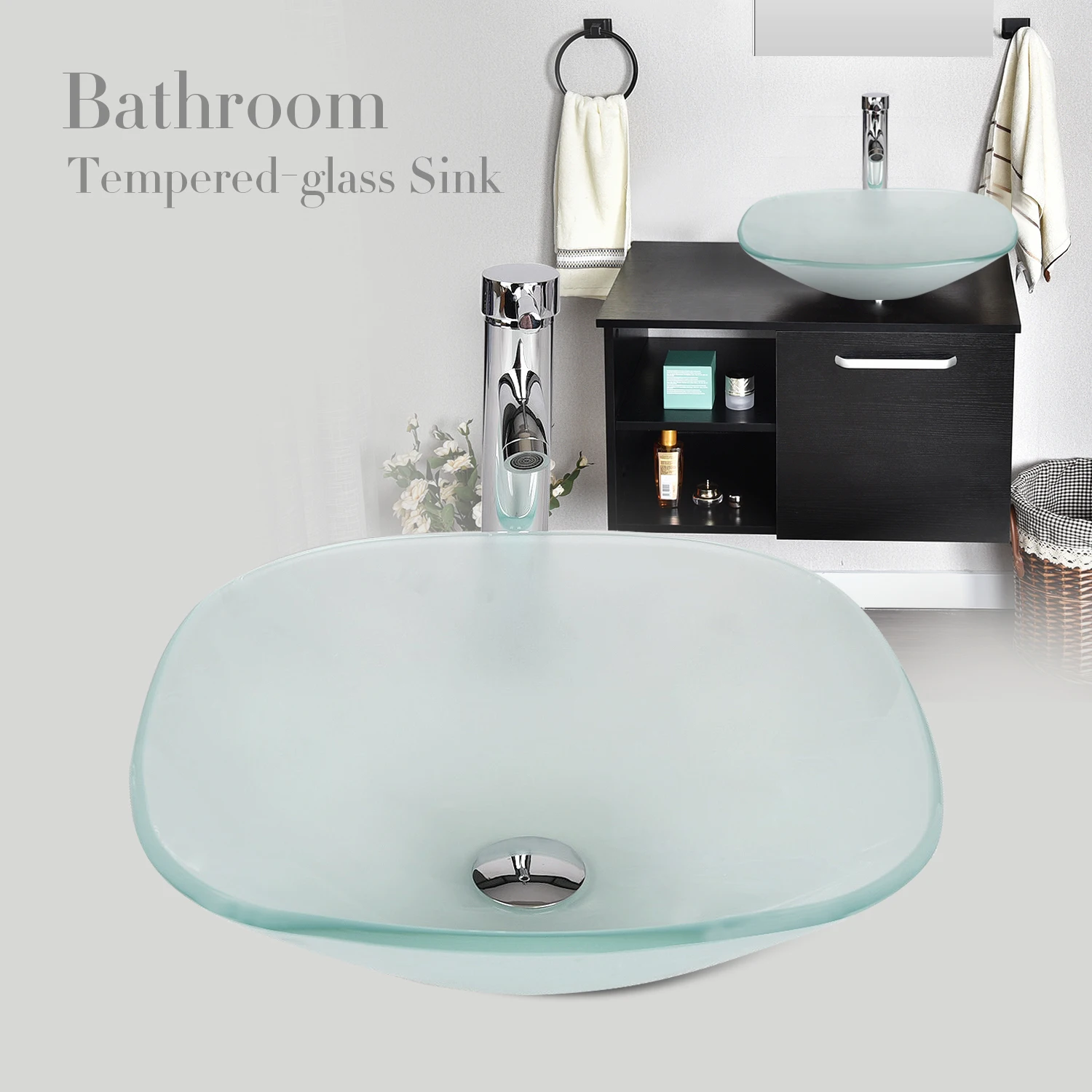 Wastafel Kamar Mandi Vessel Basin Mangkuk Square Frosted Kaca Tempered Kran Drain Combo Bathroom Sinks Aliexpress