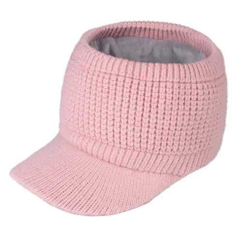 FURTALK Ponytail Beanie Hat Women Winter Knitted Hat High Messy Bun Hats for Female Fleece Cap Winter Black Cap Sportswear - Цвет: Розовый