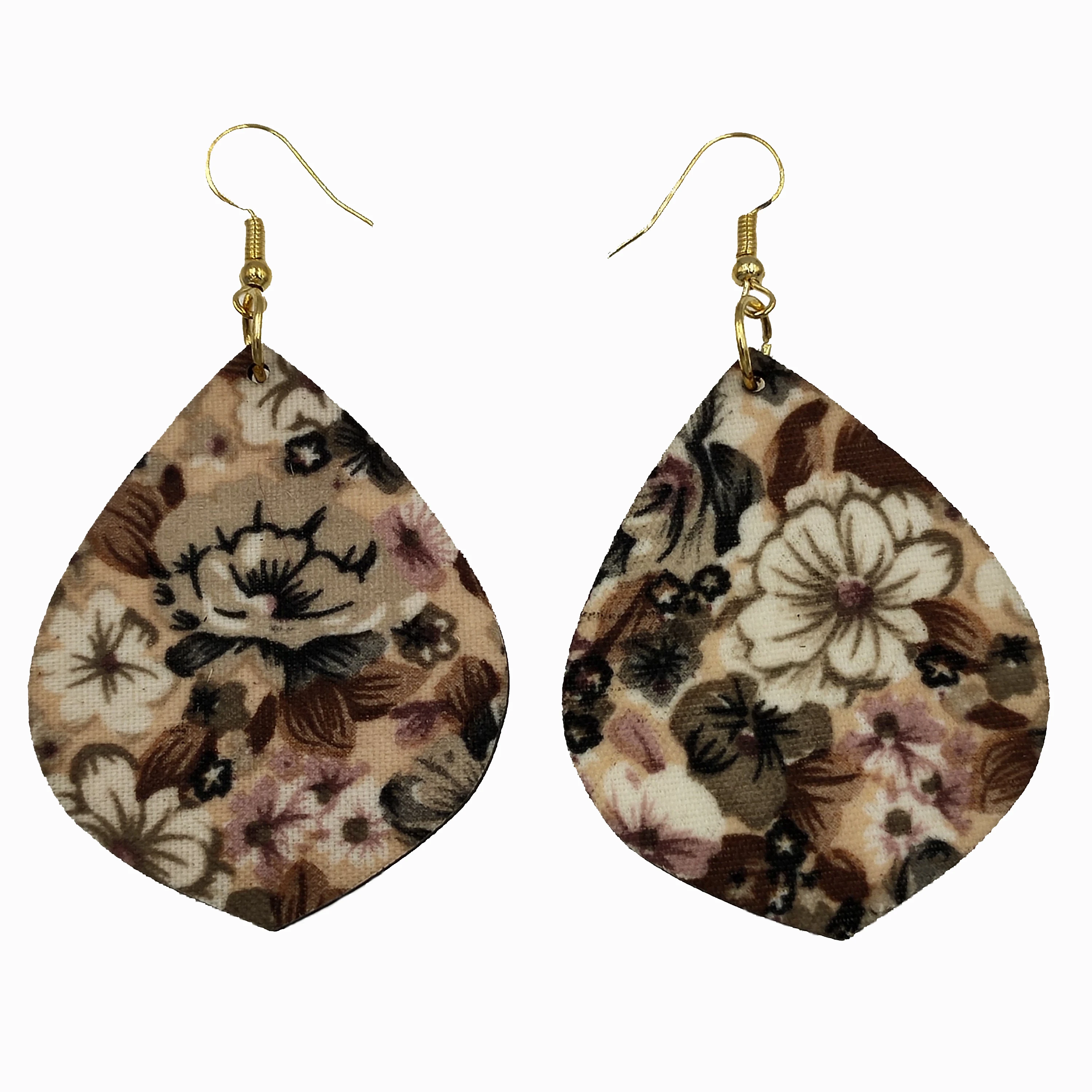 

New Fashion Cloth Art Earrings Wooden Drop Earrings Cute Brown Flower Earrings Printing Flower Dancing Earring Friendly Jewelry