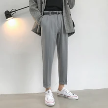 Мужские брюки девять очков летние новые свободные дикие ноги прямые брюки молодых людей индивидуальность модная мужская одежда