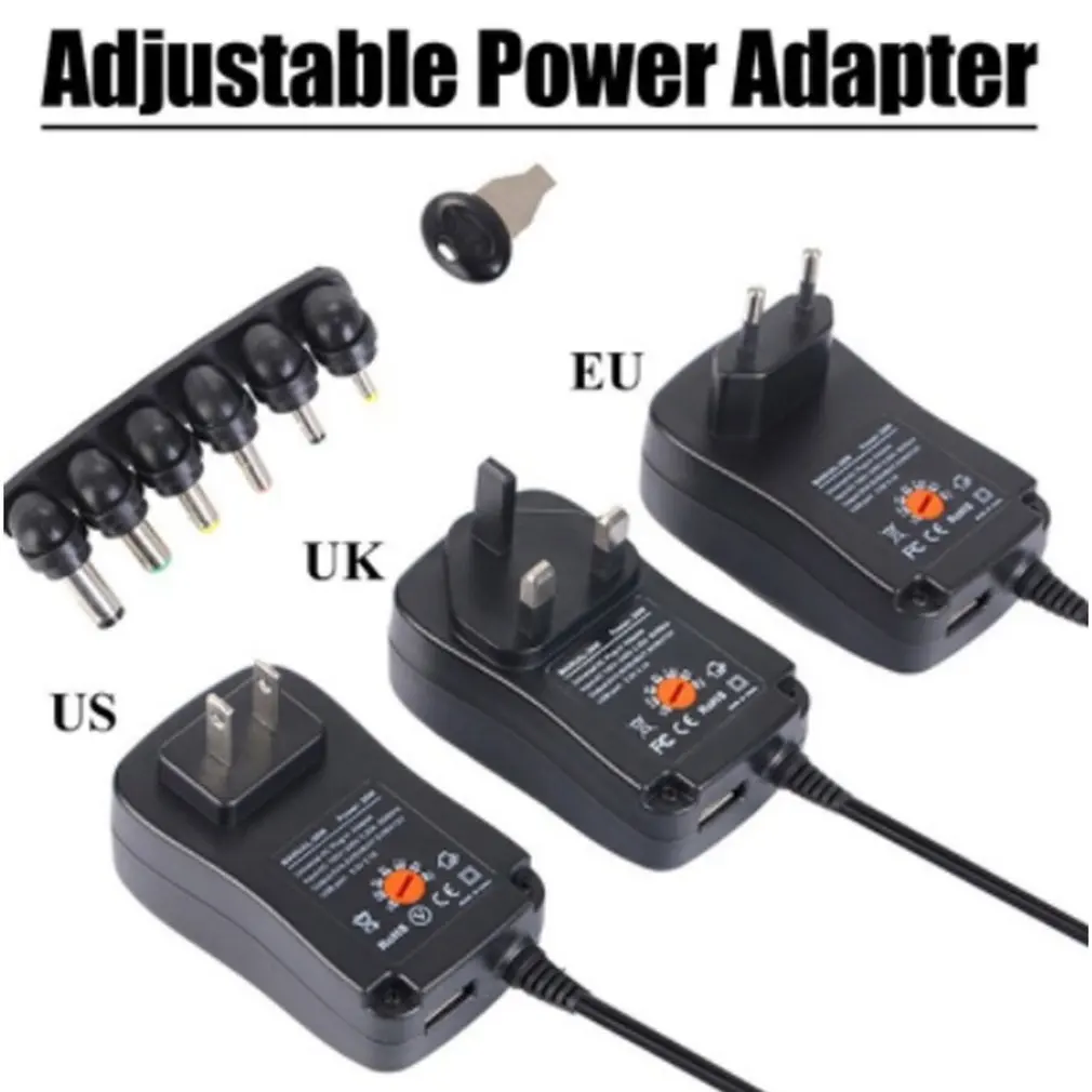 30 Вт блок питания универсальный адаптер AC/DC 3 V/4,5 V/6 V/7,5 V/9 V/12 V 1.5A регулируемый