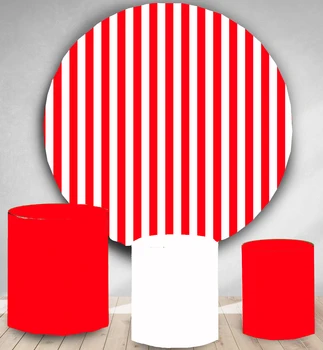 

Round Circle backdrop background red pink and white stripes birthday party event banner candy dessert table cover photo studio