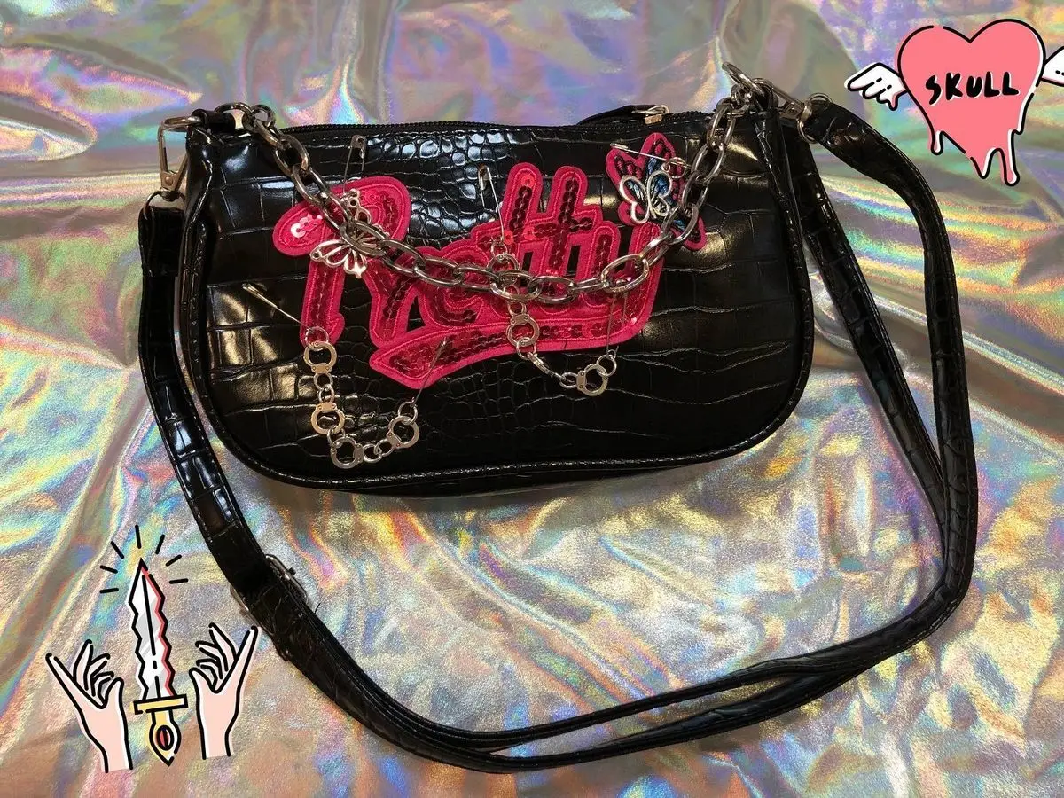 Y2K Shoulder Bag Harajuku Womens Girl Handbags Bags 90s E-girl Metal Punk Messenger Bag Female Letter Sequins Chain Underarm Bag Y2K Shoulder Bag Harajuku Womens Girl Handbags Bags 90s E-girl Metal Punk Messenger Bag Female Letter Sequins Chain Underarm Bag