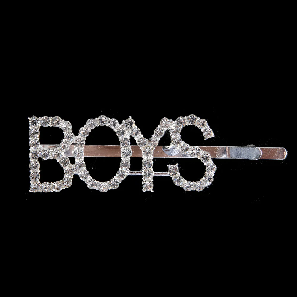 boys 1 шт. блестящие заколки для волос с буквами, хрустальные стразы, слово, женская заколка для волос, Стайлинг, заколка для волос с алмазным боссом, Шпилька для волос с горным хрусталем - Цвет: boys