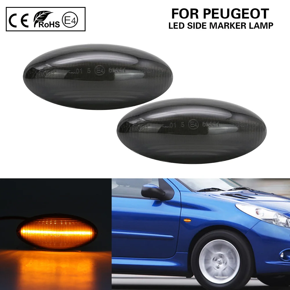 

2X Smoked LED Side Marker Lamp turn signal light for Peugeot 206/206CC (08/98-03/2007) 407 (2004-2011) 607 (2000-2010)