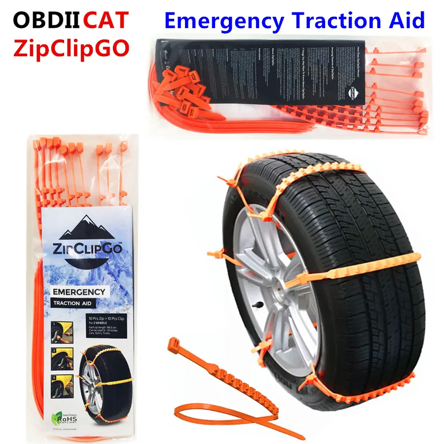 Zipclipgo Emergency Traction Aid Tire Snow Chains For Cars Suvs Trucks