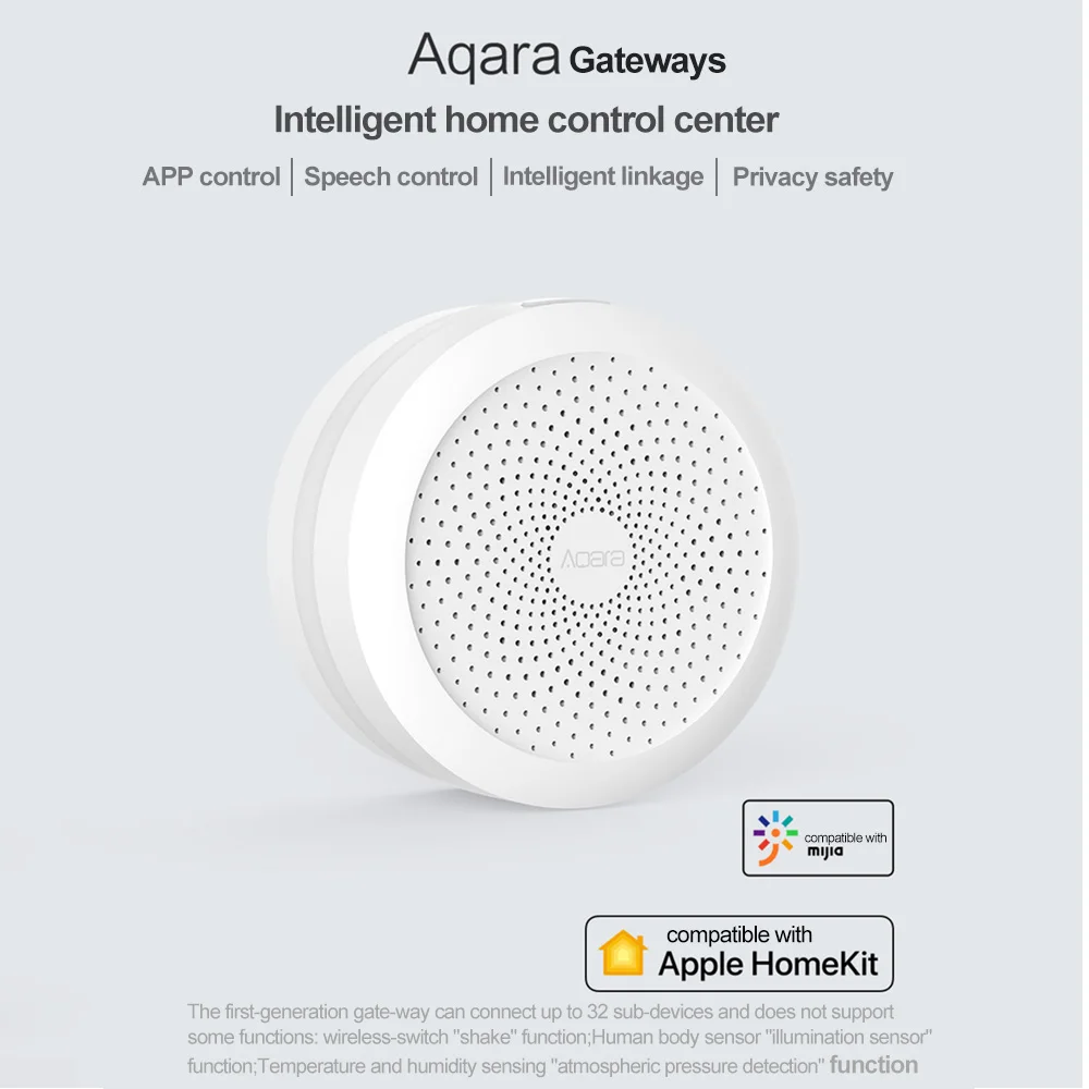 4 шт. Aqara Hub GatewayWiFi Zigbee Интеллектуальный воротниковый RGB светодиодный ночной Светильник для дома центр управления для xiaomi mijia Apple Homekit