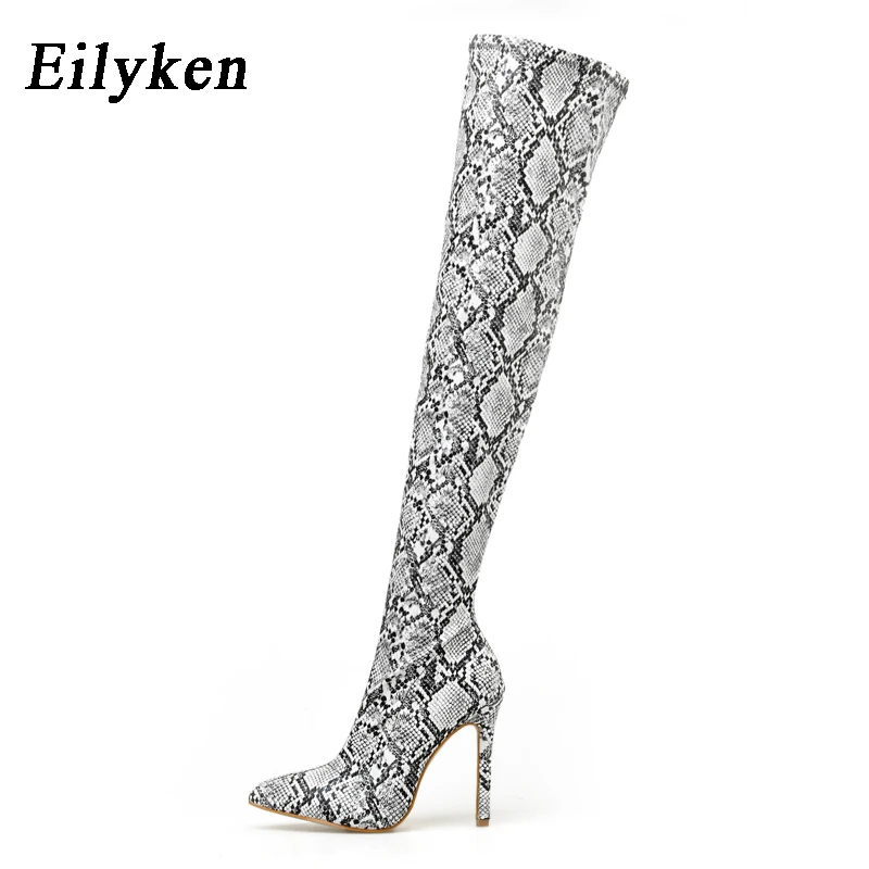 Eilyken/женские модные ботфорты выше колена; высокие сапоги из змеиной кожи; сапоги на высоком тонком каблуке с острым носком на молнии; коллекция года; сезон зима - Цвет: Serpentine
