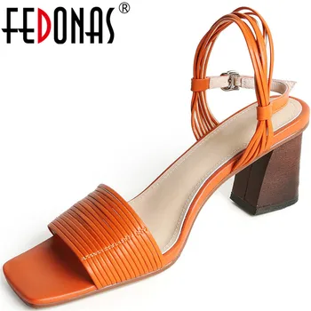 

FEDONAS Elegant Famale Shallow Silver Sandals For Women Footwear Open-Toed Thick Heels Pumps 2020 Summer Party Prom Shoes Woman