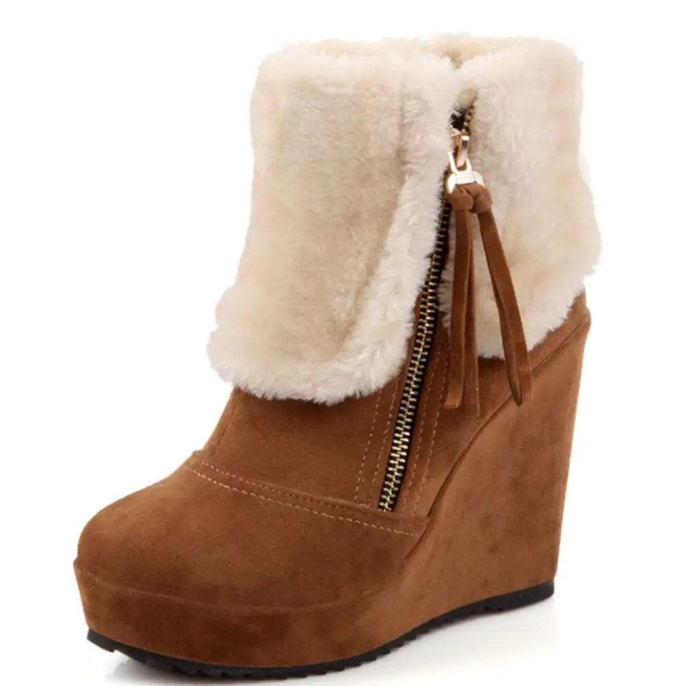 RARAIRIS/ г.; классическая зимняя обувь на танкетке и высоком каблуке; обувь из плюша; женские ботинки; женская обувь; ботильоны; женская обувь