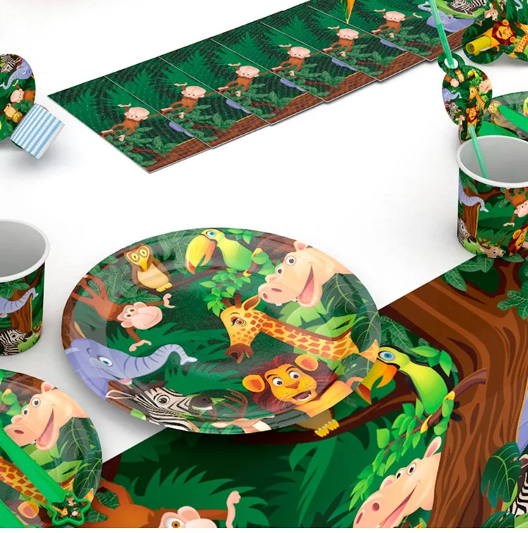Jungle Animal Party Disposable Tableware Plates Jungle Safari Party Supplies 1st Birthday Party Decoration Kids Baby Shower