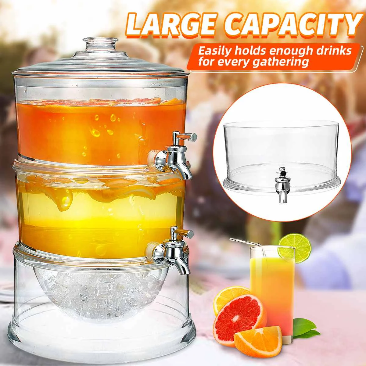 

2-Layer 3.5L Juice Cold Drink Dispenser Lemonade Beverage Cooler Holder Taps Large Capacity Container Bar Kitchen Tools Dinkware