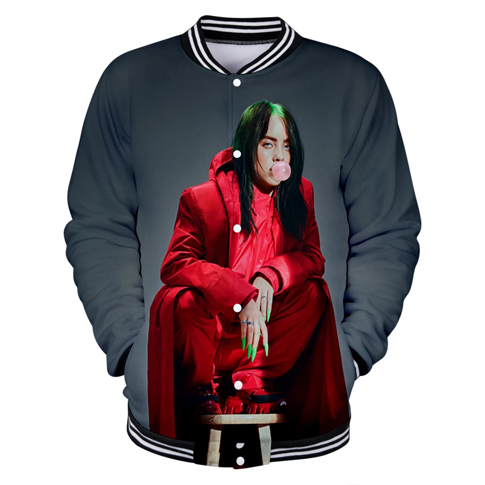 Осенняя мода для девочек 3D бейсбольная куртка billie eilish Женская/мужская бейсбольная форма хип-хоп Harajuku однобортная спортивная одежда