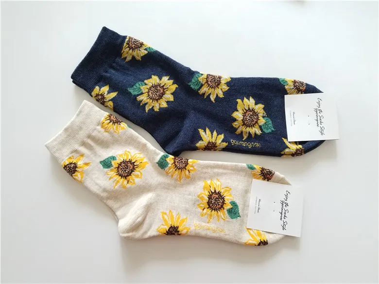 Женские короткие носки с подсолнухами, креативное искусство, Harajuk Sox, высокое качество, японские повседневные носки, забавные носки для девушек