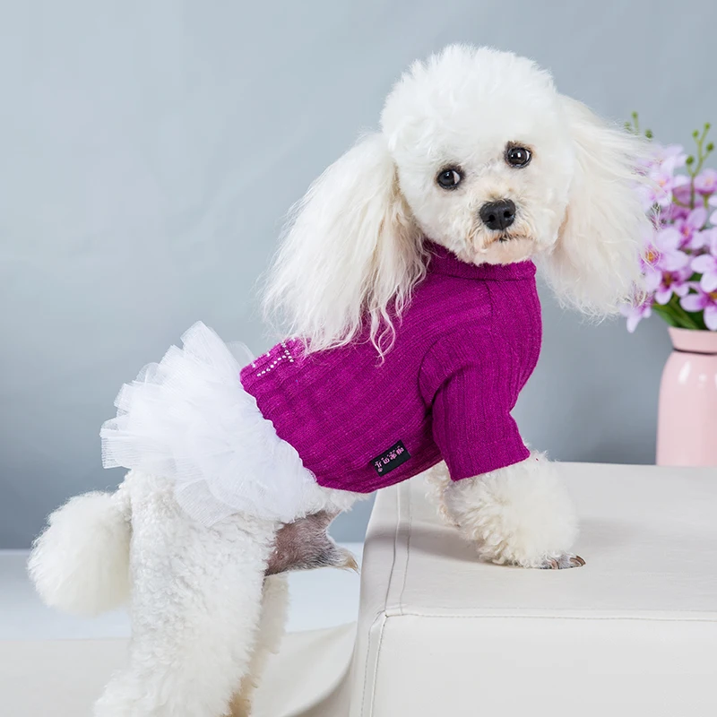 New Wedding Dogs Clothes Autumn Winter Princess Puppy Warm Luxury Pet Puppy Ruffle Dress For Small Dogs Girl Yorkie Chihuahua