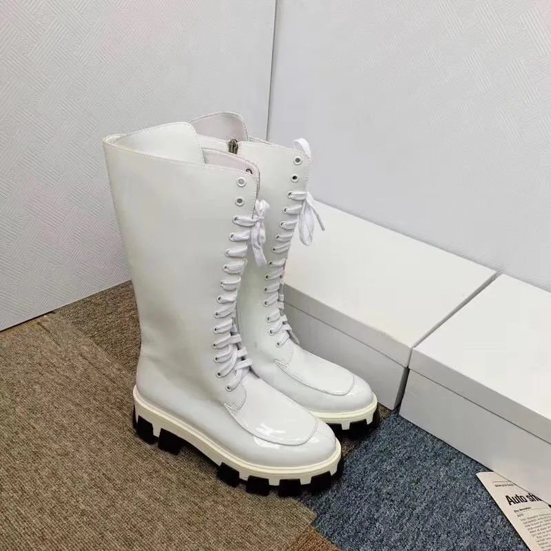 Buono Scarpe/женские ботинки средней высоты на толстой подошве; ботинки в жокейском стиле с перекрестной шнуровкой; Botas Fenimina; женские ботинки черного цвета на платформе в стиле панк