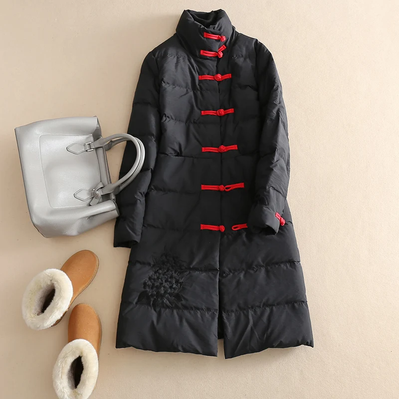 

2019 Winter Jacket Women Embroidery Down Coats and Jackets Women Down Jacket Vintage Long Coat Female Jacket PP211