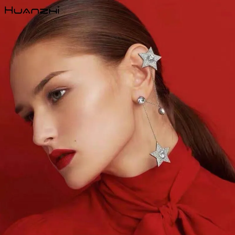HUANZHI 2019 новинка из сплава серебряного цвета Висячие серьги длинные
