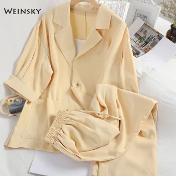 

Women's Thin Clothing Summer And Autumn Long Sleeve Cardigan Jacket Shorts Solid Color Two-piece Lady Suit