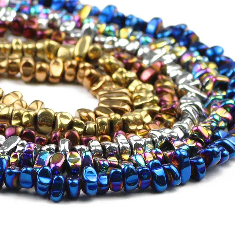 15'' Gold Color silver Plated Hematite irregular gravel Natural