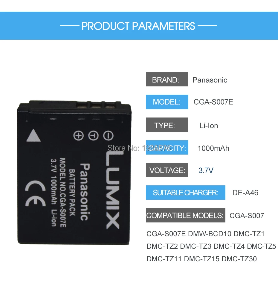 Panasonic CGA-S007E CGA S007E литиевые батареи S007 S007A BCD10 цифровая камера Батарея S007E DMC TZ1 TZ2 TZ3 TZ5 TZ50 TZ15