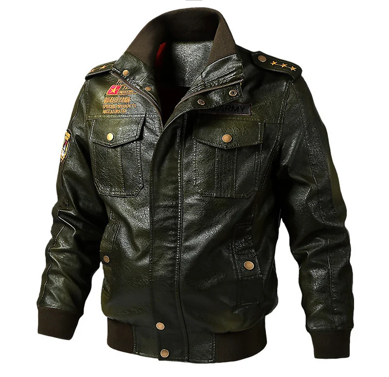 SX02-Military Брендовая мотоциклетная кожаная верхняя одежда мужская куртка 5XL 6XL мужские Куртки из искусственной кожи jaqueta de couro masculina мужские кожаные байкерские куртки - Цвет: SX02-Military