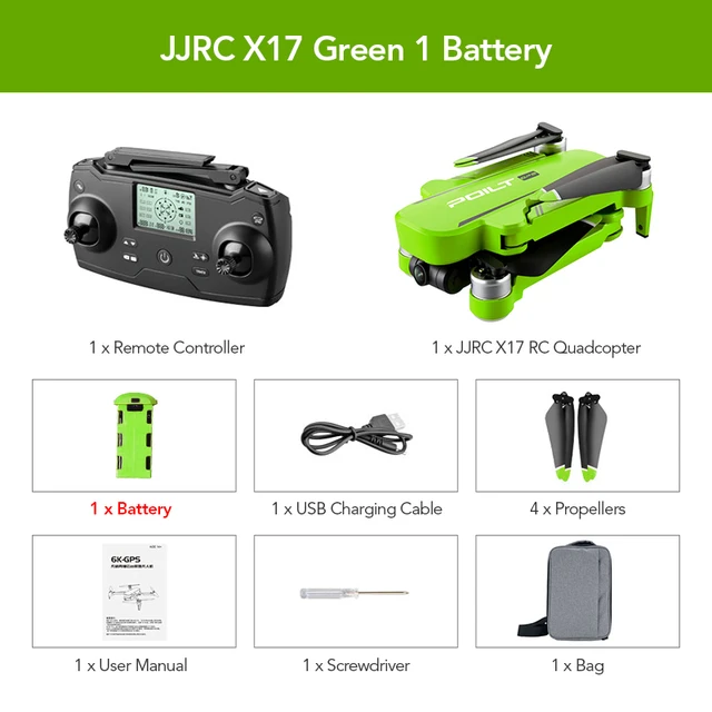 JJRC X17 GPS 6K ESC HD Camera 5G WiFi Brushless 2-Axis Gimbal Optical Flow Positioning Foldable RC Drone PRO Quadcopter RTF GIFT 1 Battery Green